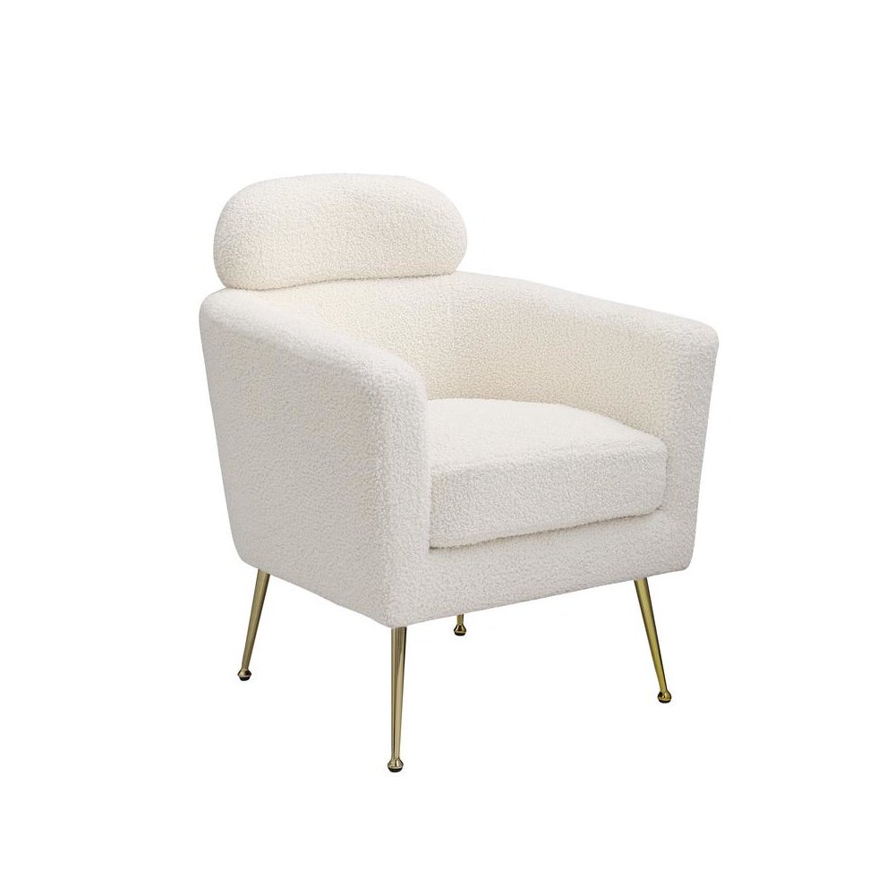 Accent chair with white vegan (faux) fur and gold chrome legs
