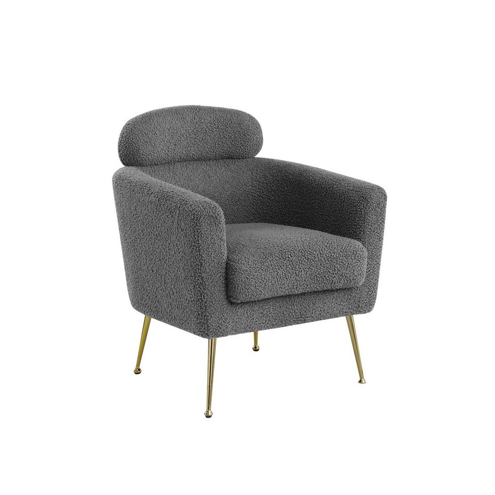 Accent chair with grey vegan (faux) fur and gold chrome legs