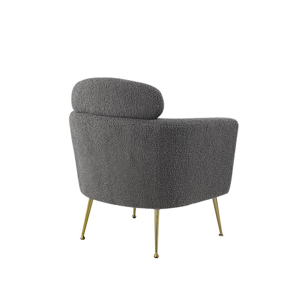 Accent chair with grey vegan (faux) fur and gold chrome legs