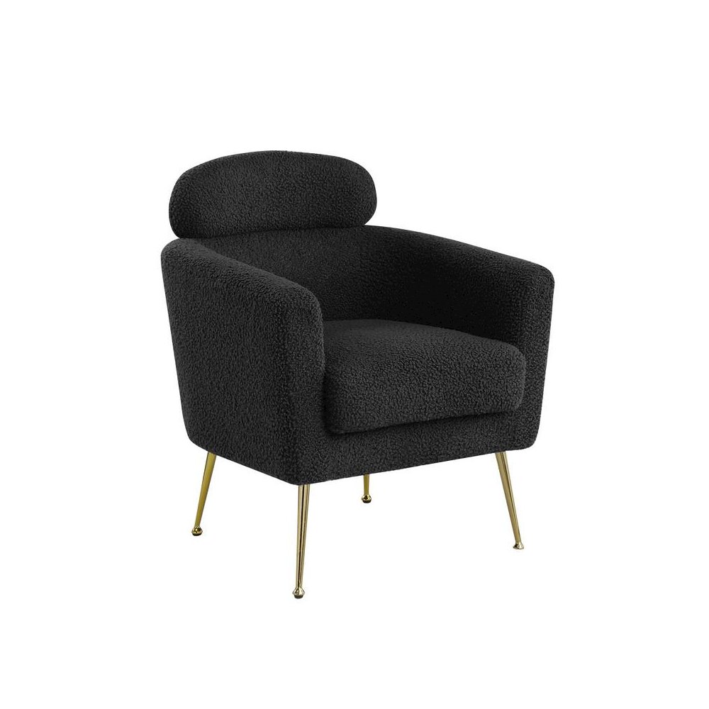 Accent chair with black vegan (faux) fur and gold chrome legs