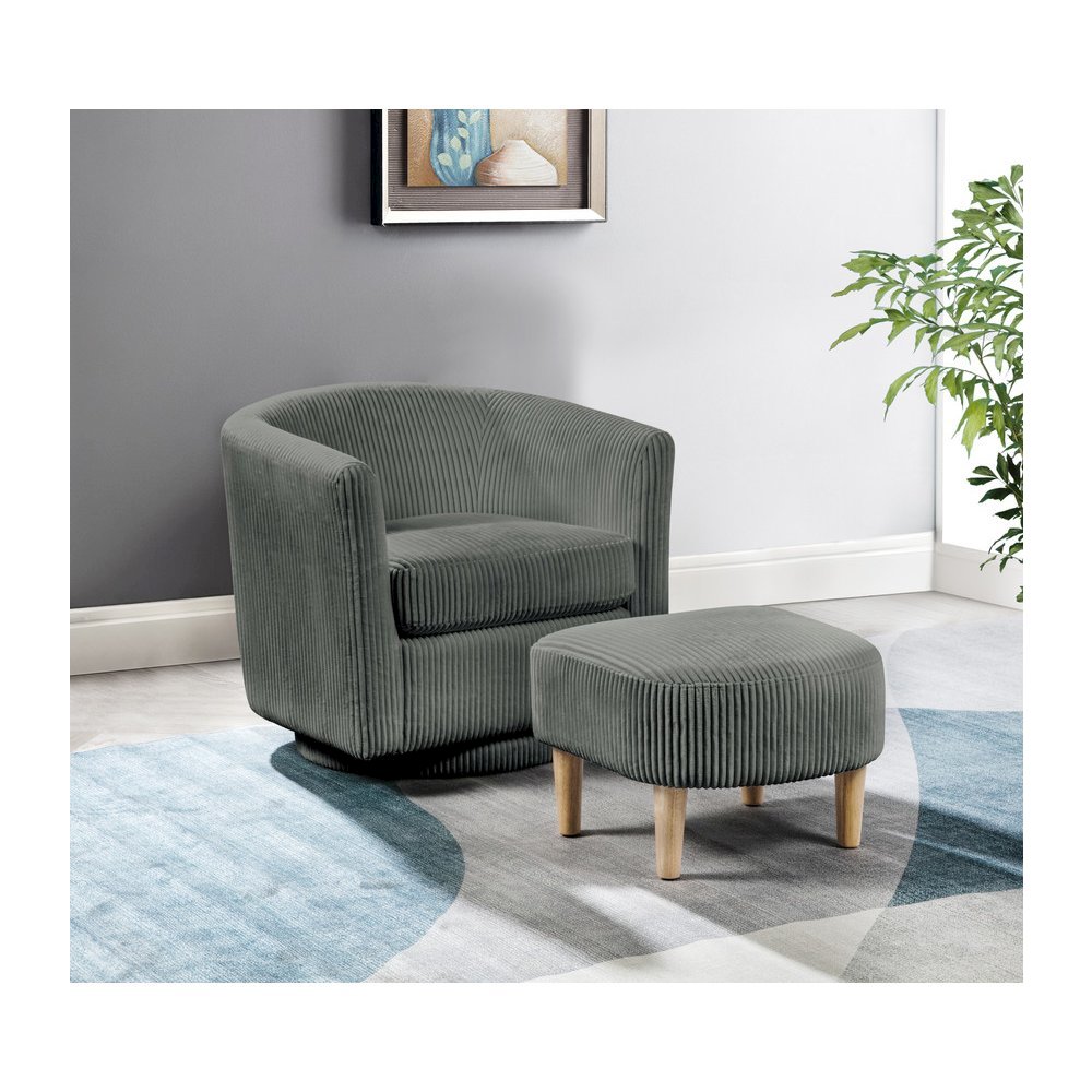 2 Piece Swivel Chair With Matching Ottoman In Gray Velvet