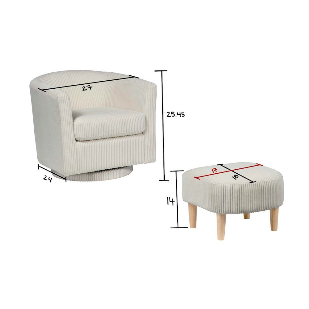 2 Piece Swivel Chair With Matching Ottoman In Gray Velvet