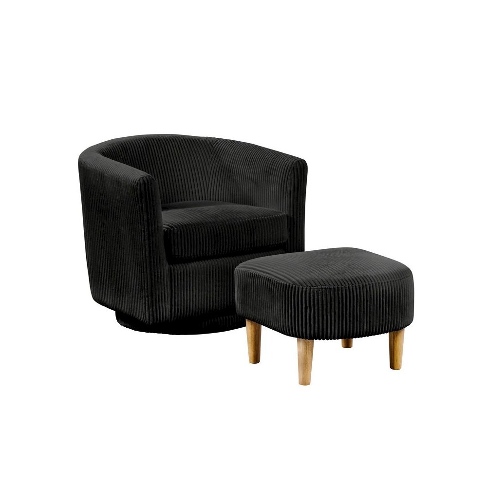 2 Piece Swivel Chair With Matching Ottoman In Black Velvet