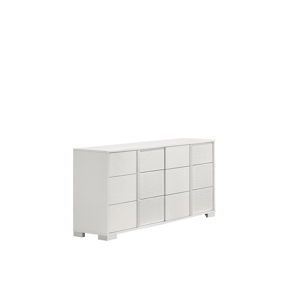 White dresser with 6 drawers and metal trim