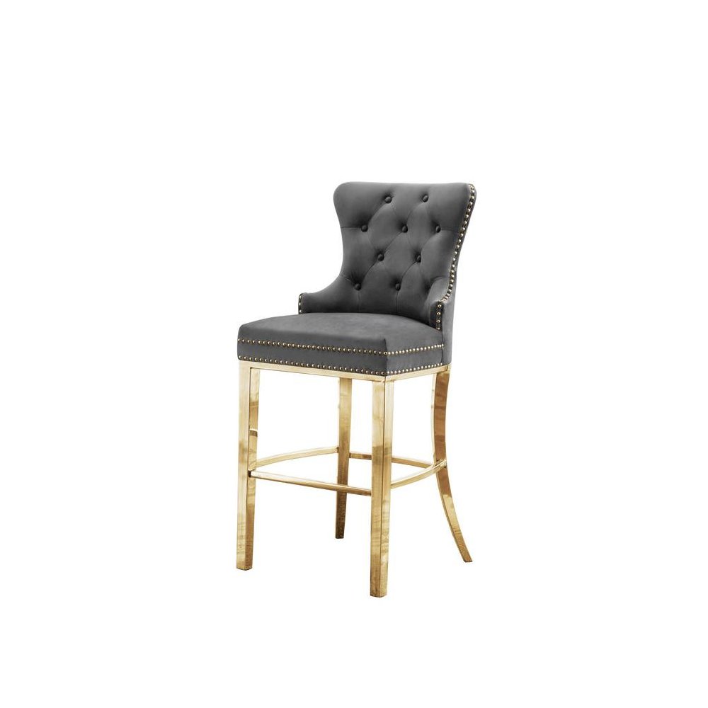 29″ Dark grey velvet bar stool with gold color stainless steel base (SET OF 2)