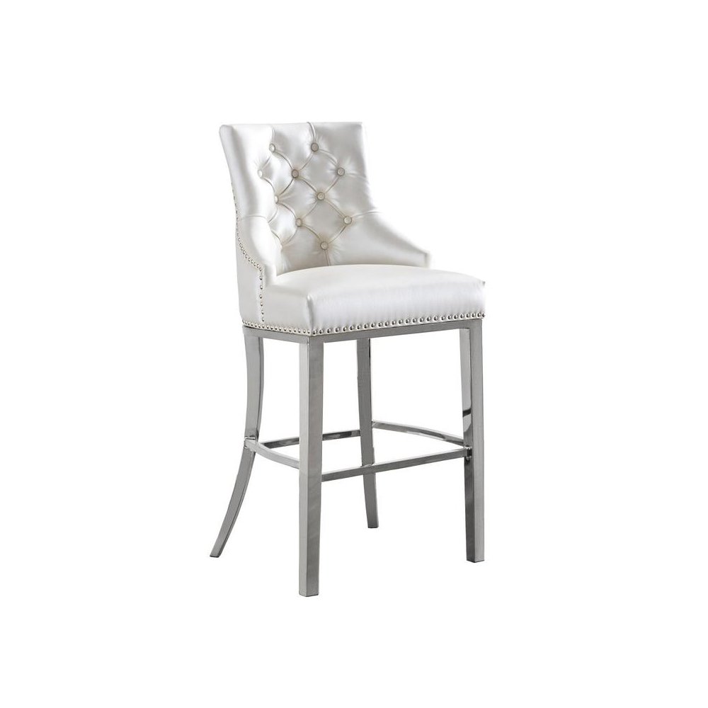 29″ White faux leather barstool with a silver color base (SET OF 2)