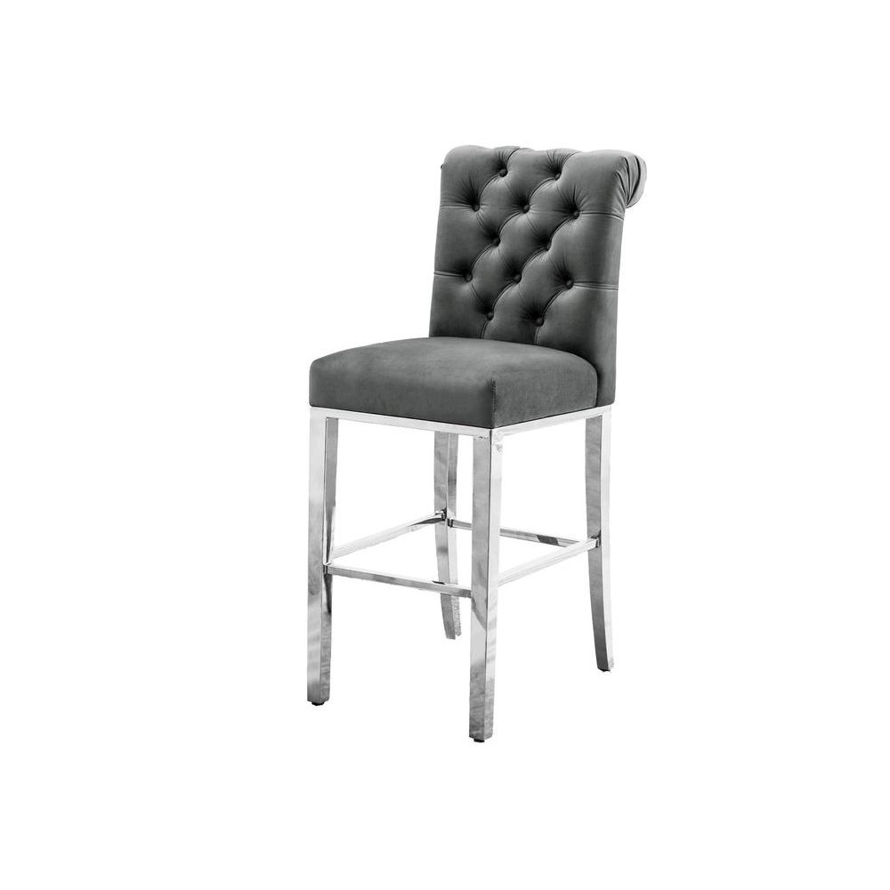 29″ Dark Grey velvet barstool with a silver color base (SET OF 2)