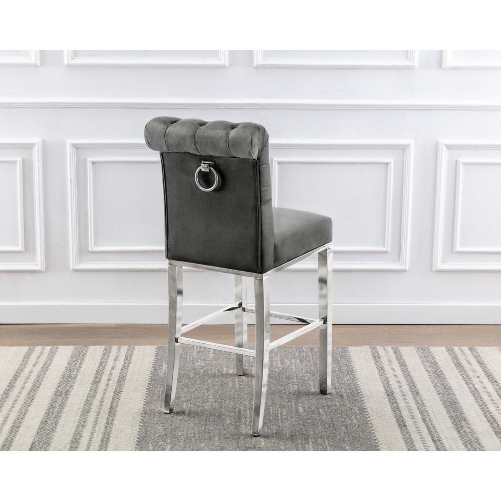 29″ Dark Grey velvet barstool with a silver color base (SET OF 2)