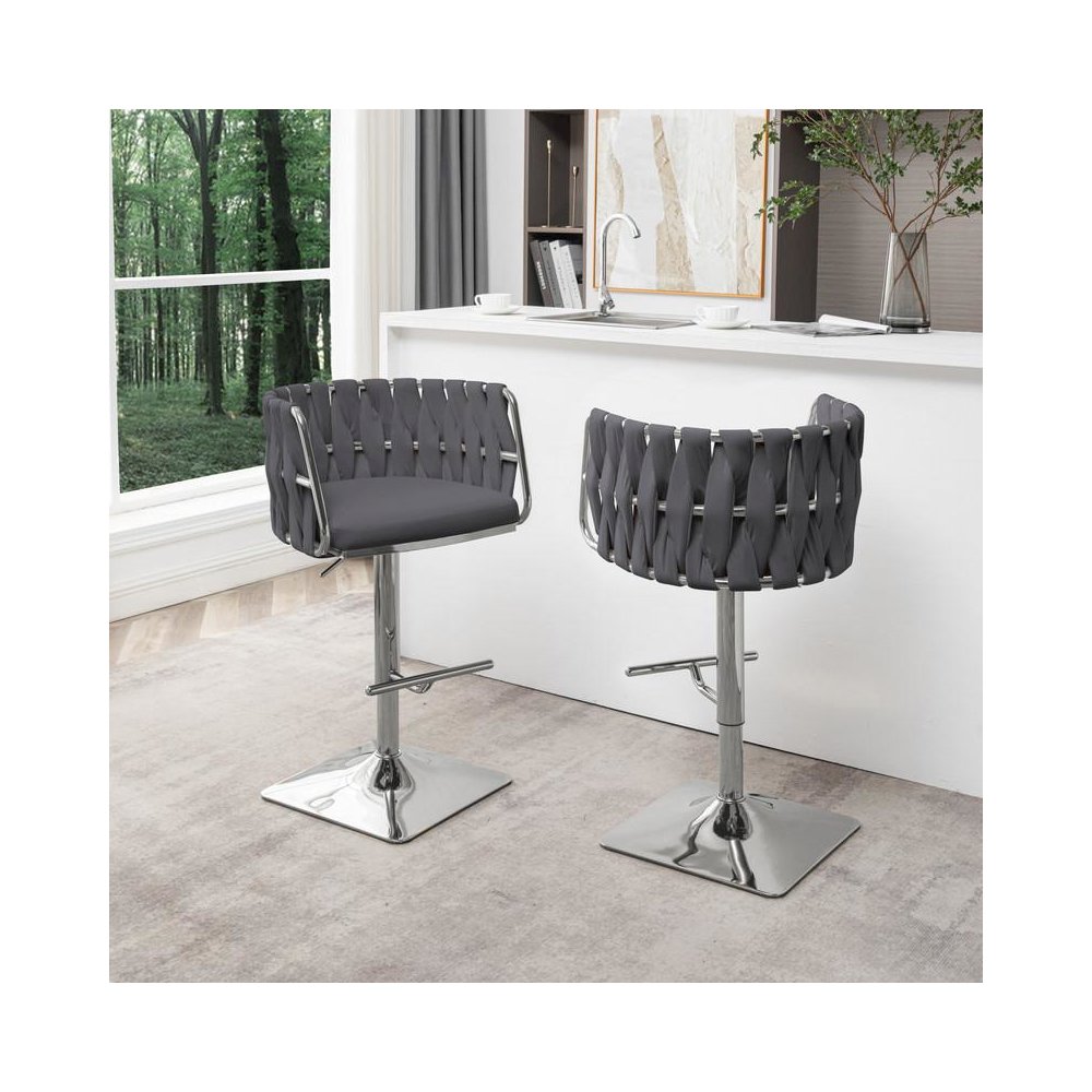 Velvet Upholstered barstool in Dark gray and silver color base (SET OF 2)