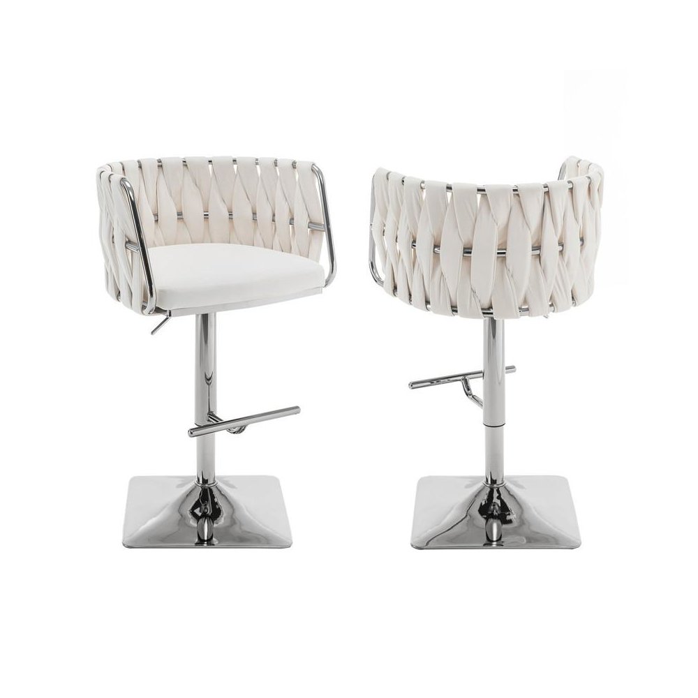 Velvet upholstered barstool in Cream fabric and silver color base (SET OF 2)