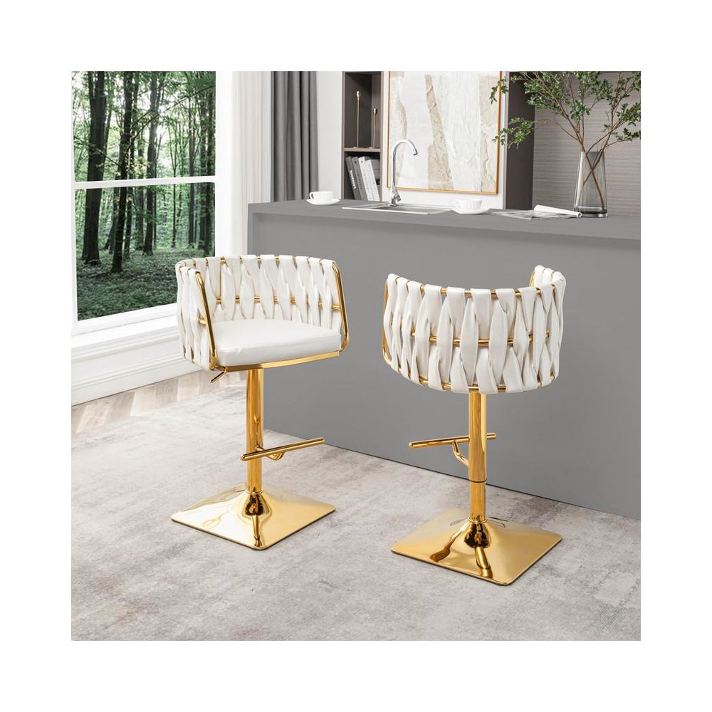 Barstool in White faux leather and gold color base (SET OF 2)