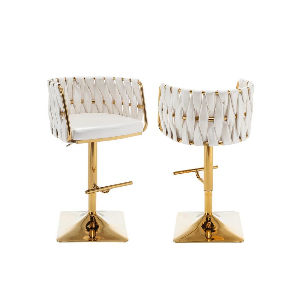 Barstool in White faux leather and gold color base (SET OF 2)