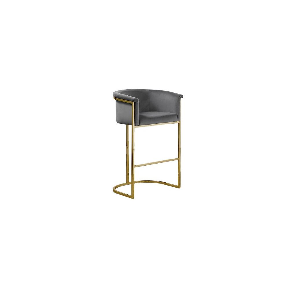 29″ Dark Gray Velvet Upholstered Barstool with Gold Base -Single