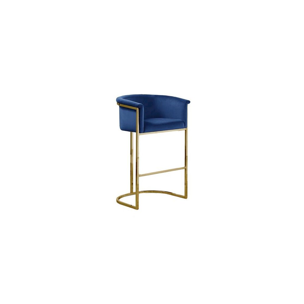 29″ Navy Blue Upholstered Barstool with Gold Base -Single