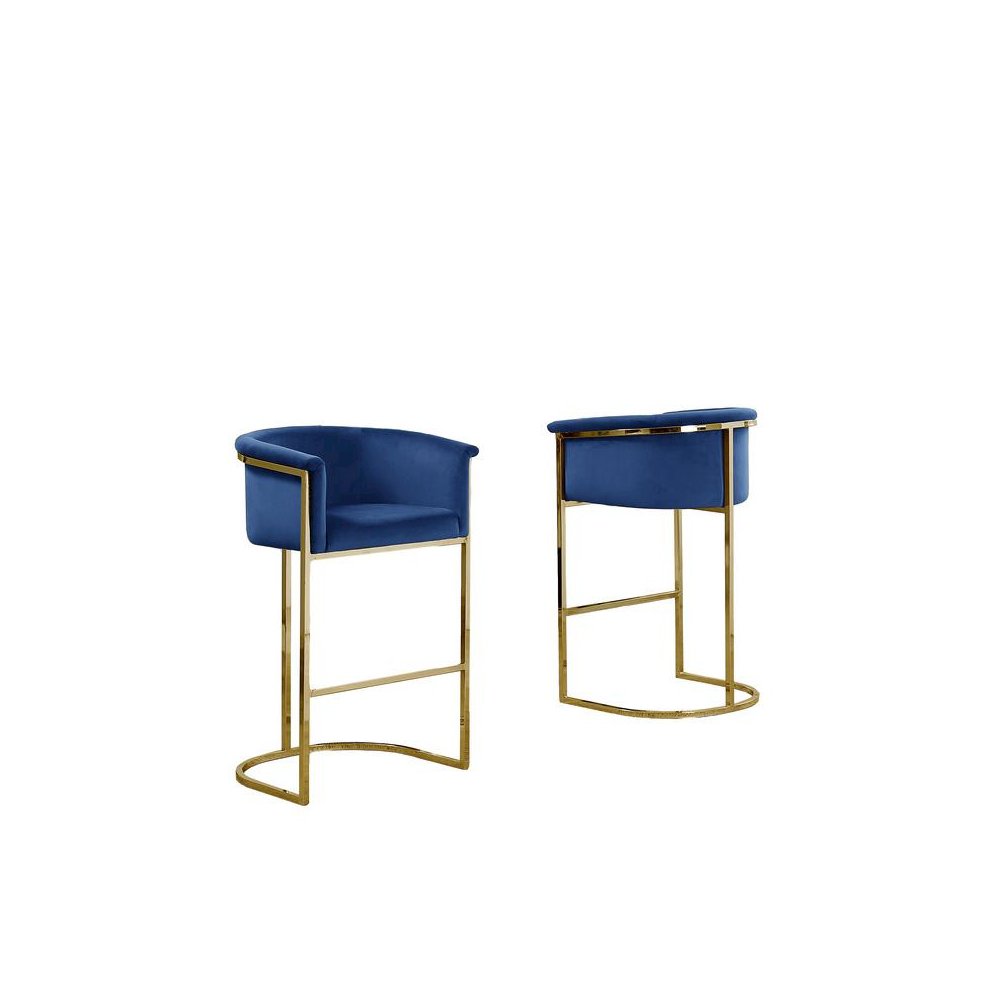 29″ Navy Blue Upholstered Barstool with Gold Base -Single