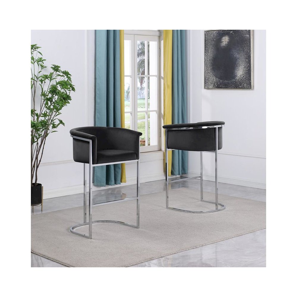 29″ Black Upholstered Barstool with Silver Base -Single