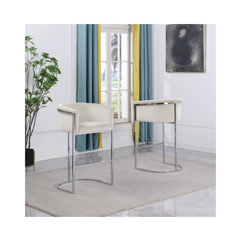 29″ Cream Upholstered Barstool with Silver Base -Single