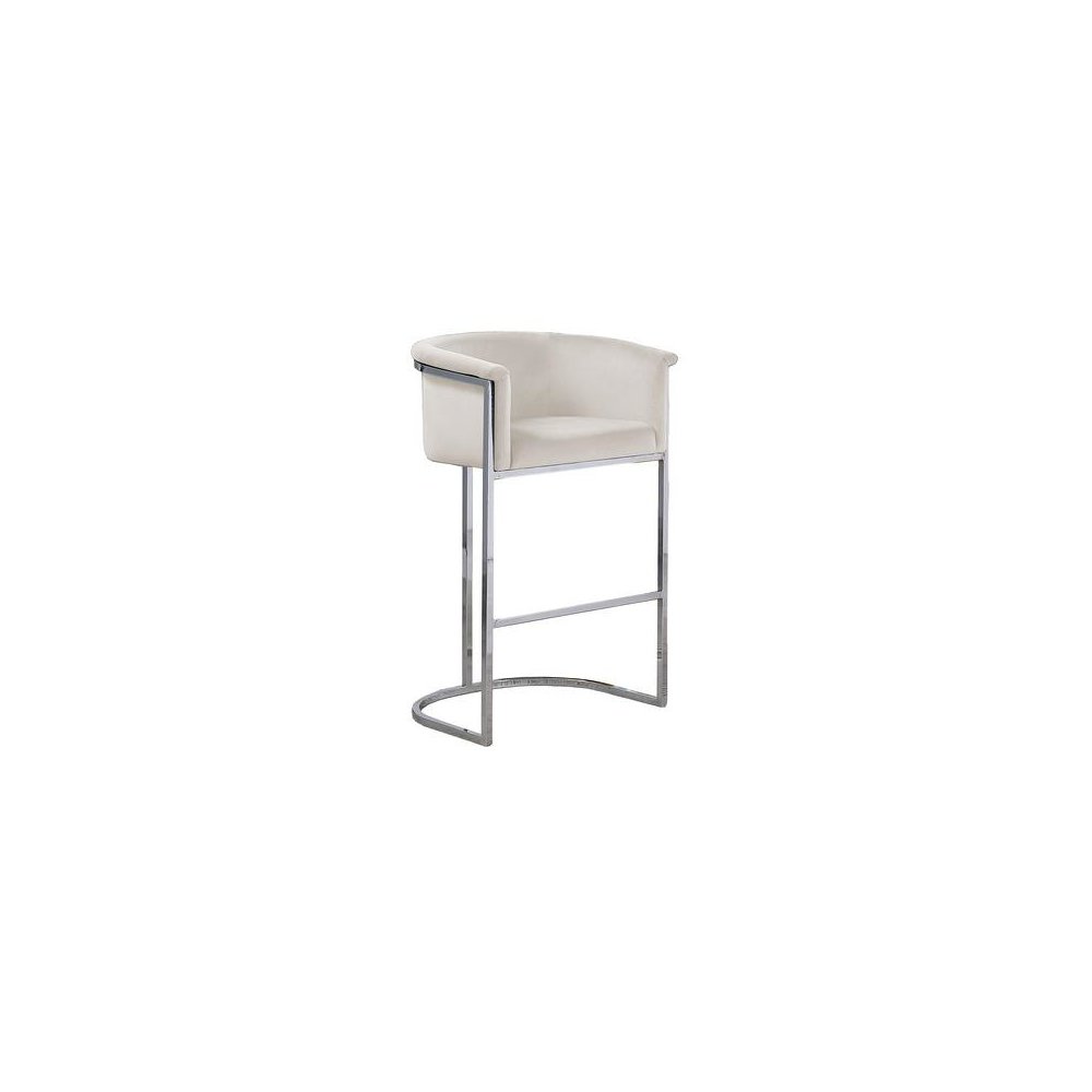 29″ Cream Upholstered Barstool with Silver Base -Single