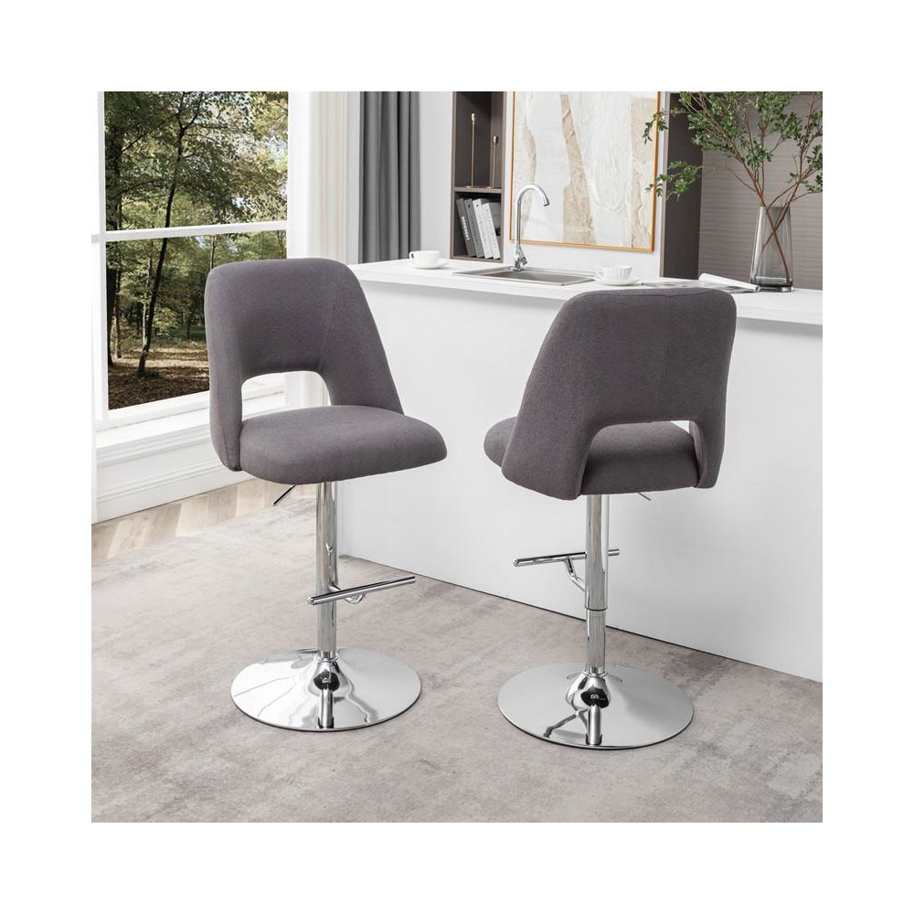 Boucle fabric barstool with a dark grey seat and silver base (SET OF 2)