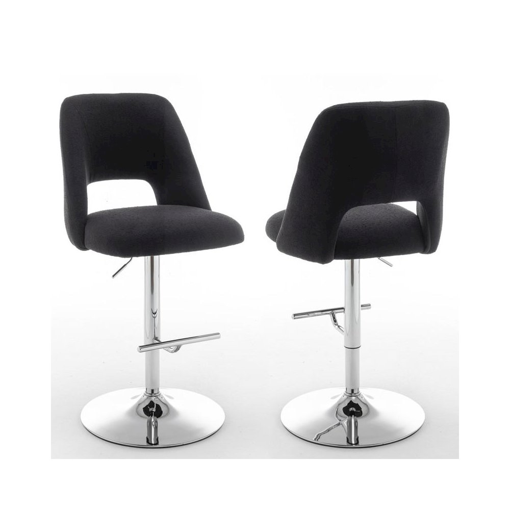 Boucle fabric upholstered barstool with a black seat and silver base (SET OF 2)