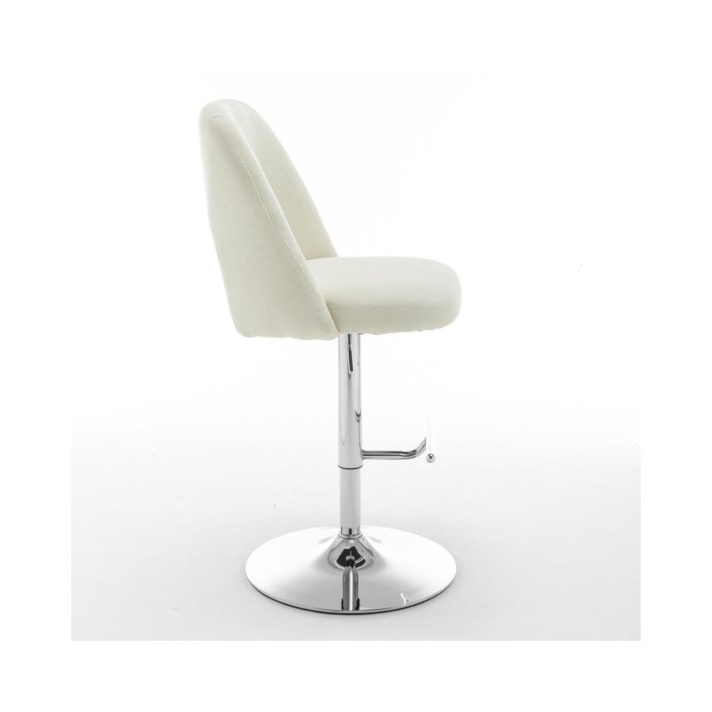 Boucle fabric upholstered barstool with a beige seat and silver base (SET OF 2)