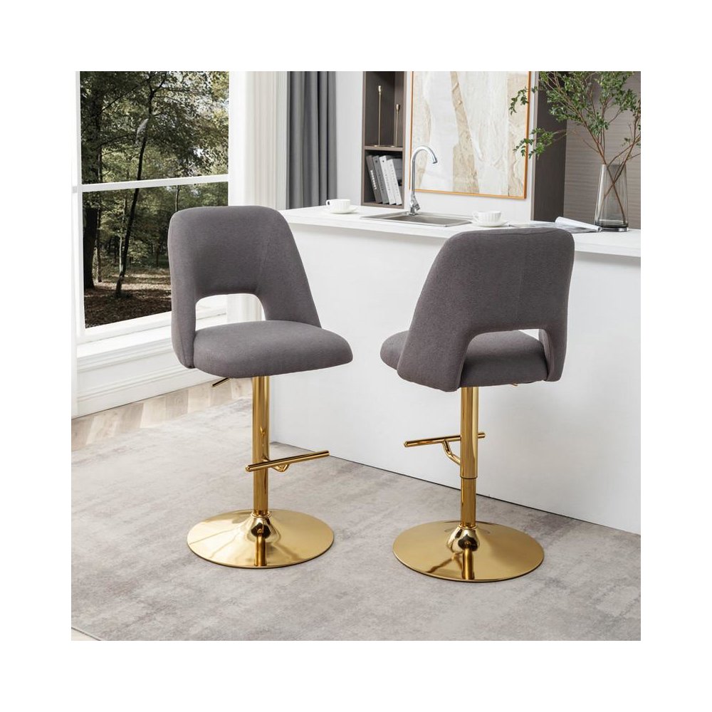 Boucle fabric barstool with a dark grey seat and gold base (SET OF 2)
