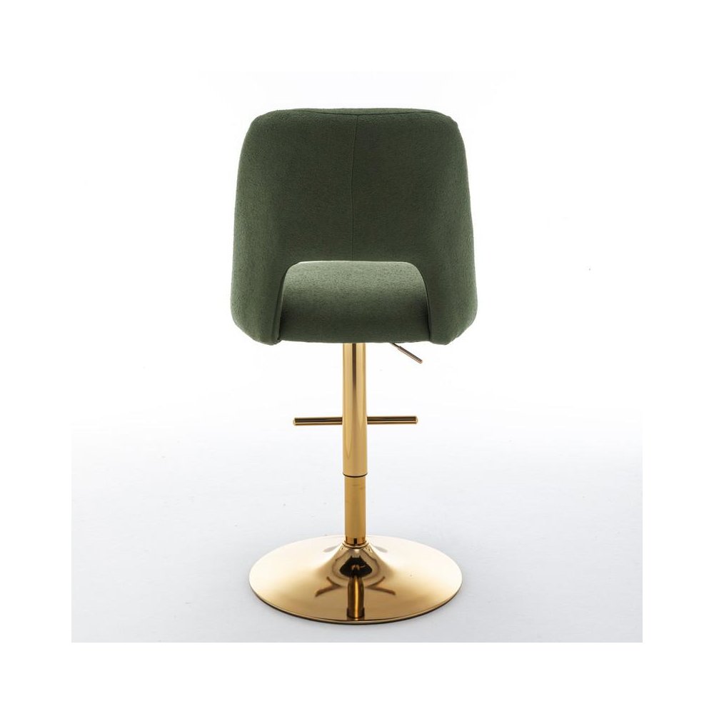 Boucle fabric upholstered barstool with a green seat and gold base (SET OF 2)