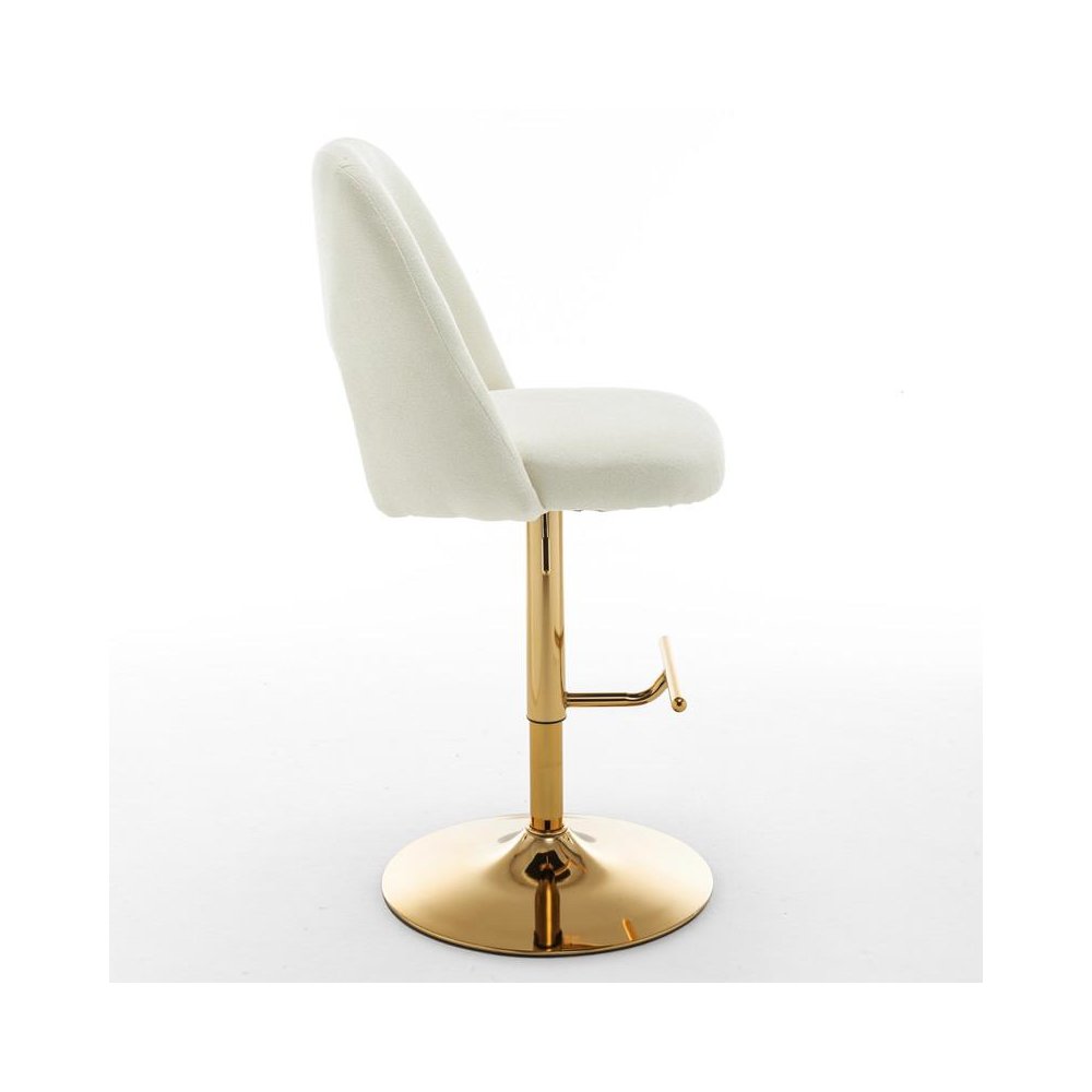 Boucle fabric upholstered barstool with a beige seat and gold base (SET OF 2)