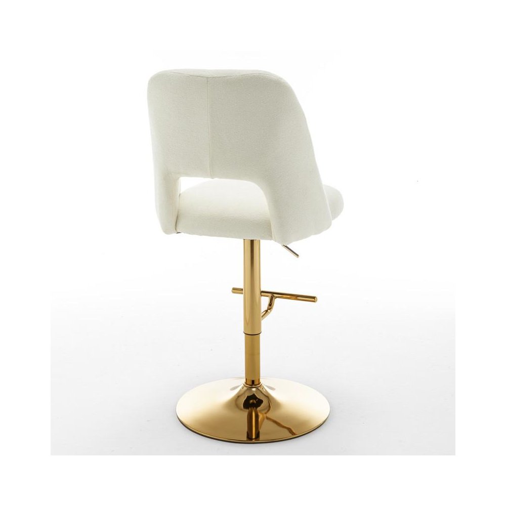 Boucle fabric upholstered barstool with a beige seat and gold base (SET OF 2)