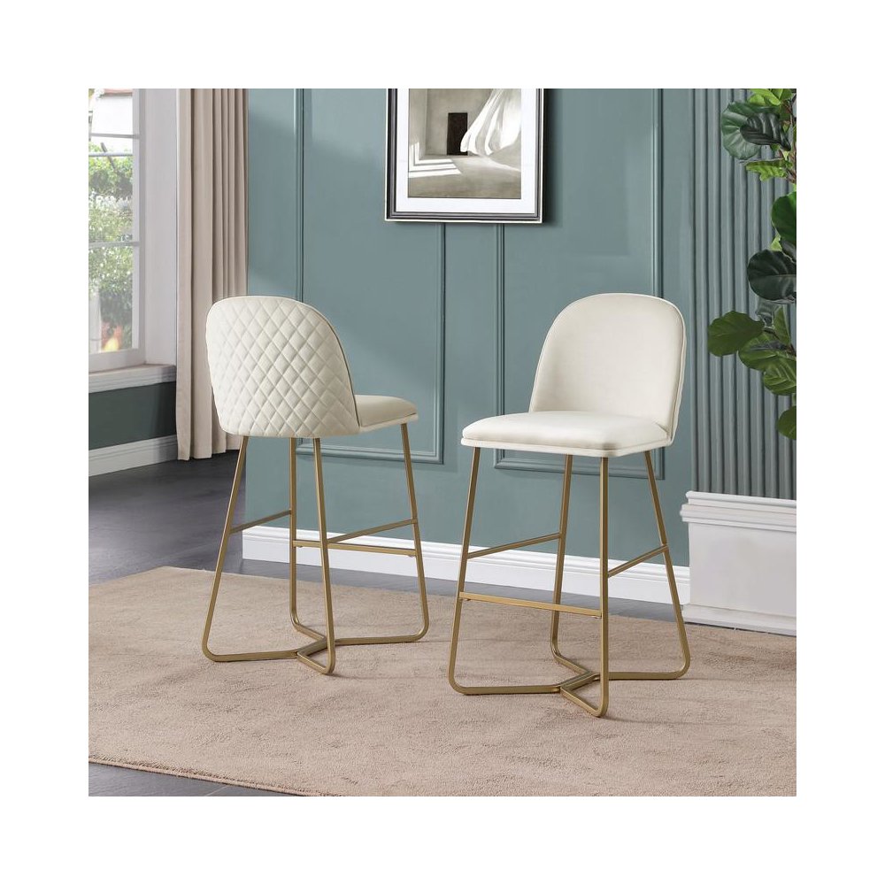29″ Cream velvet barstool w/ gold color iron base (set of 2)