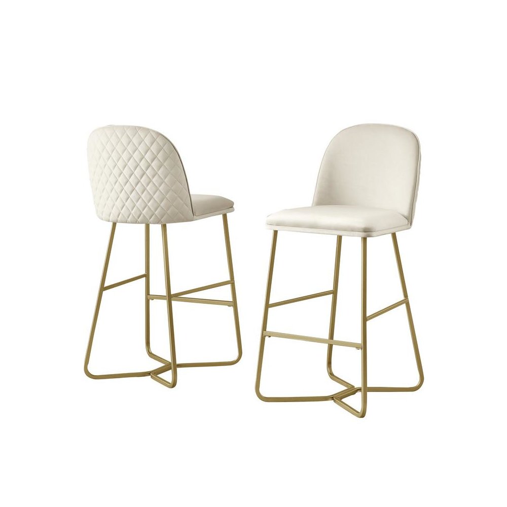 29″ Cream velvet barstool w/ gold color iron base (set of 2)
