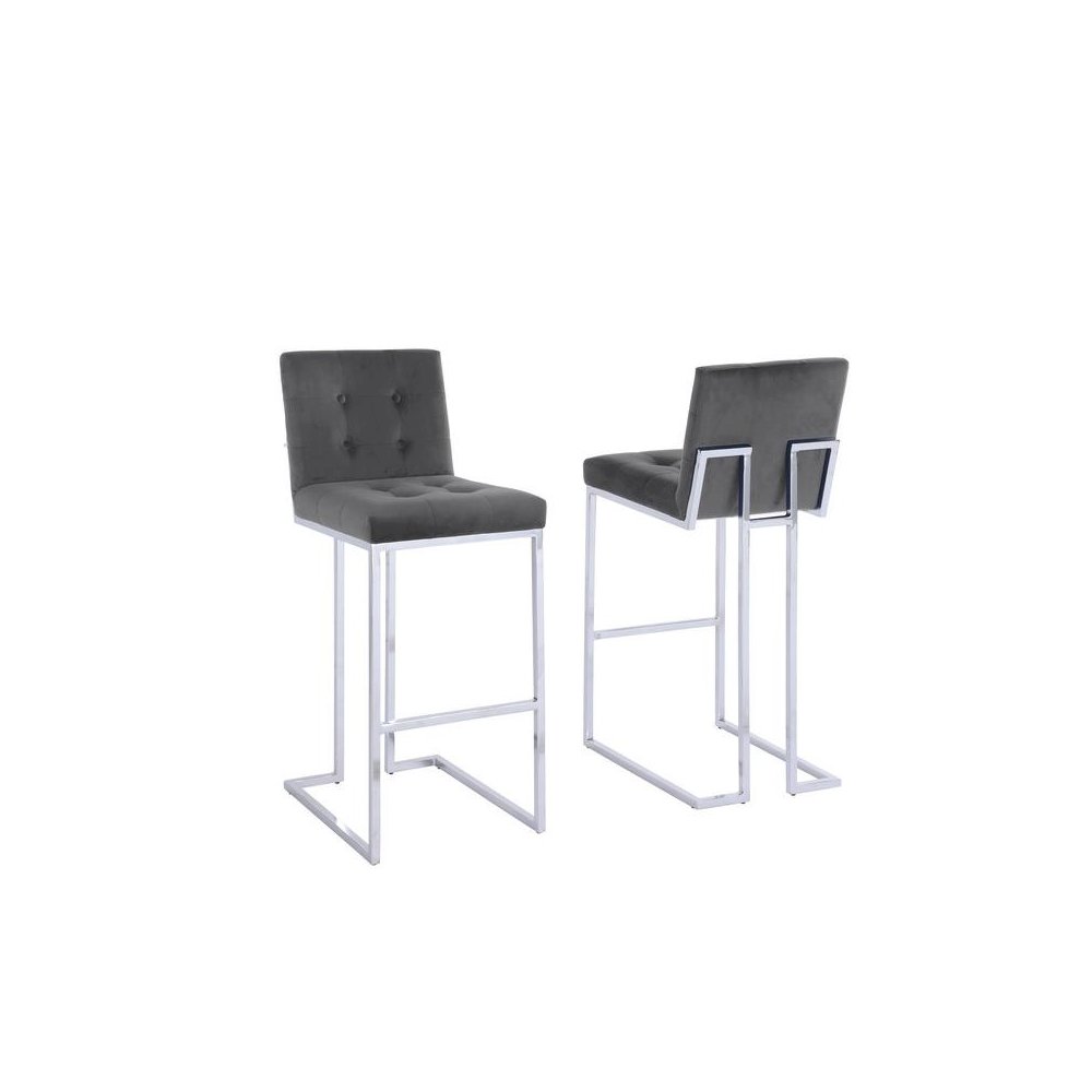 29″ Tufted Velvet Upholstered Bar Stool in Dark Grey (Set of 2)