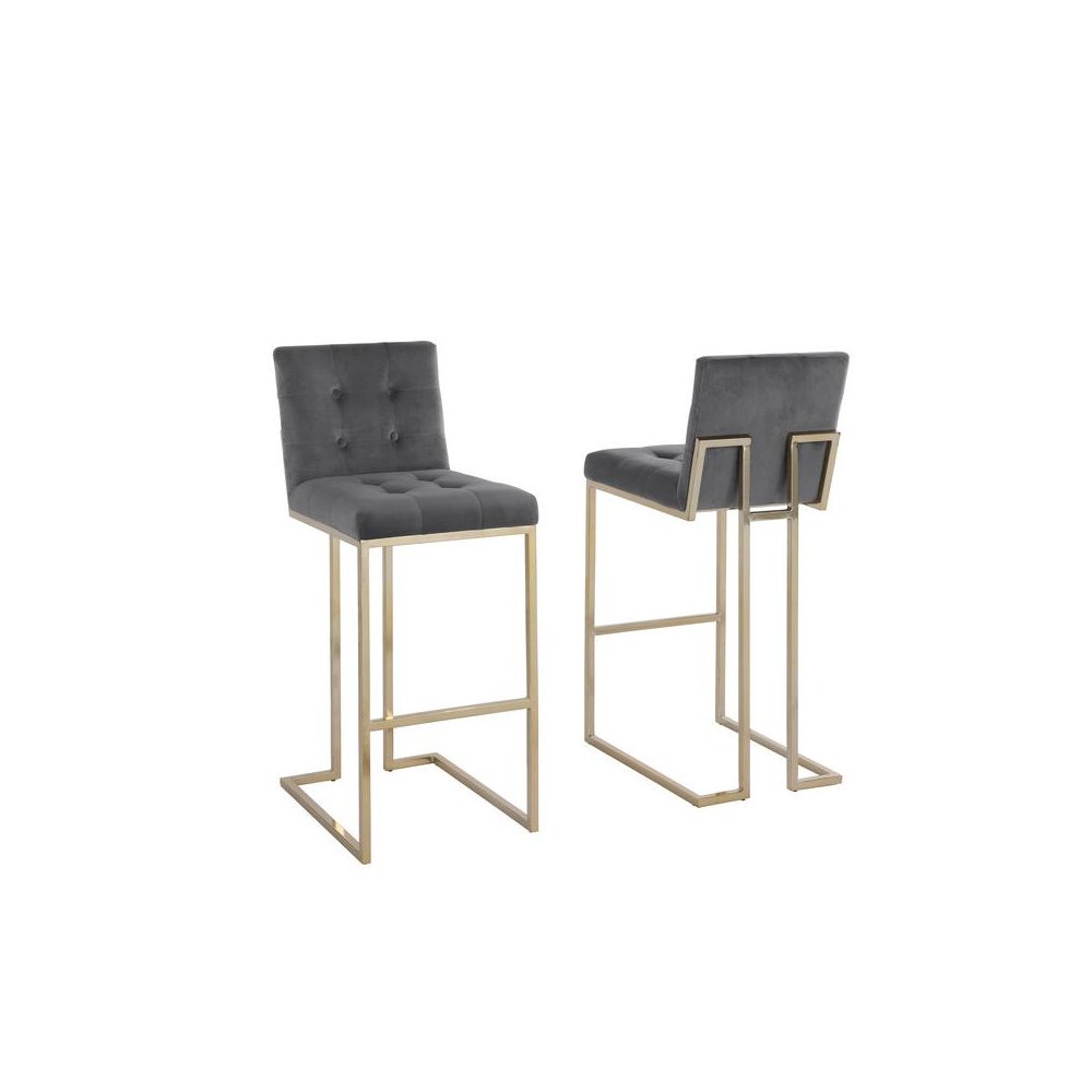 29″ Tufted Velvet Upholstered Bar Stool in Dark Grey (Set of 2)