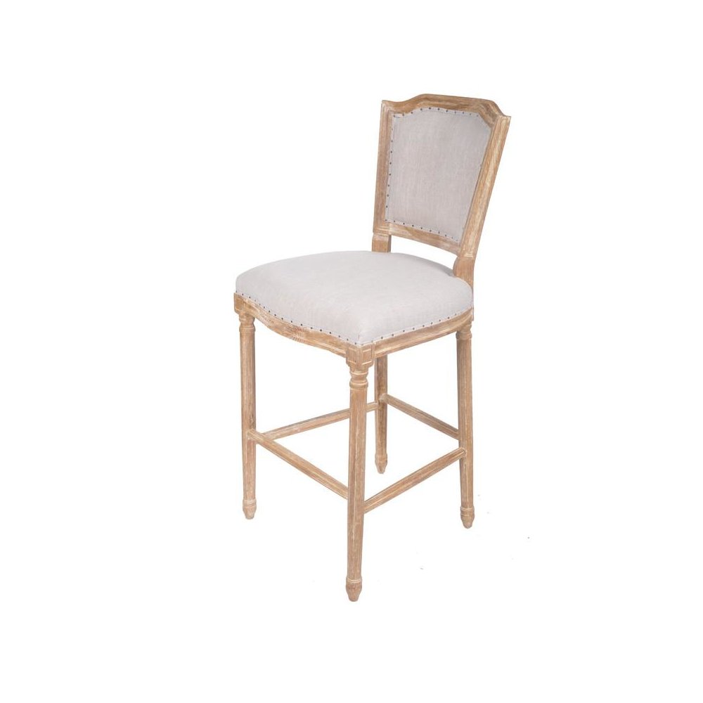 Uph. Metallic White Bar Stool Solid Oak Woven Fabric – Single