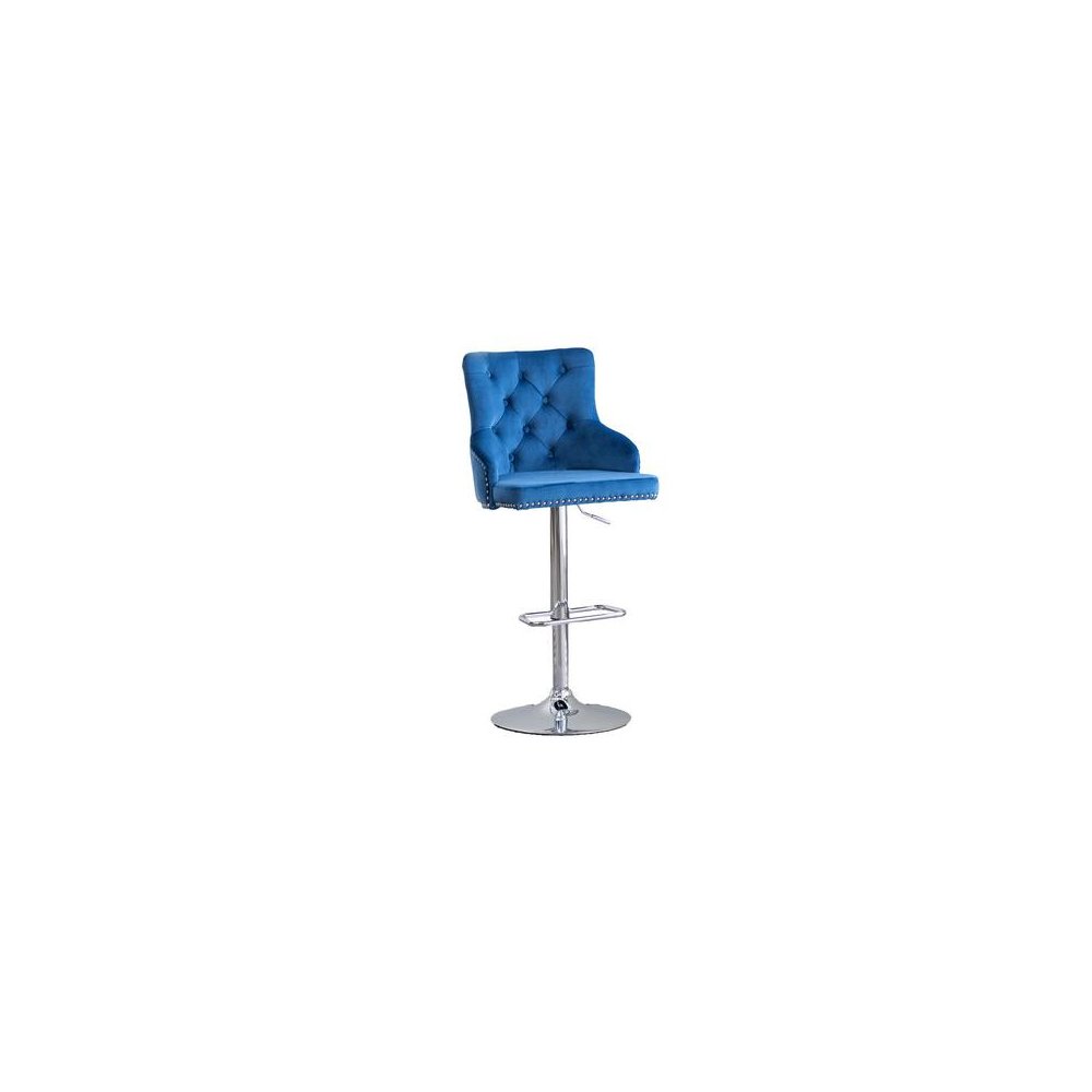 Tufted Velvet Upholstered Adjustable Bar Stool in Navy Blue