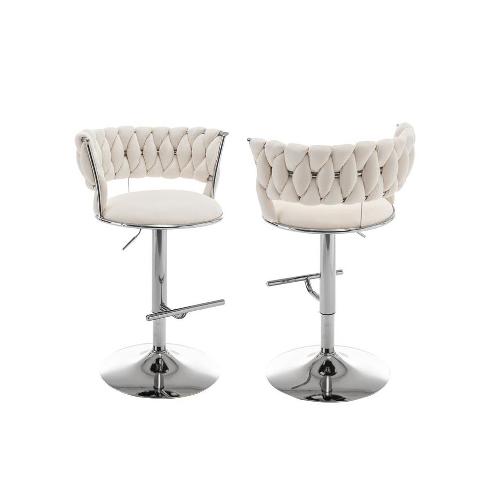 Cream adjustable barstool with silver color base (SET OF 2)