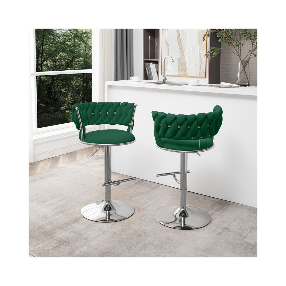 Emerald green adjustable barstool with silver color base (SET OF 2)