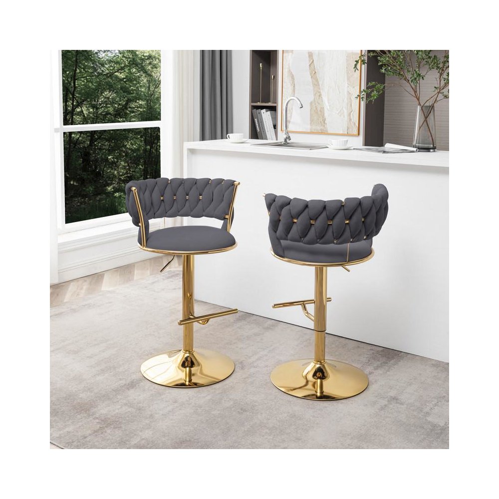 Dark gray adjustable barstool with a gold color base (SET OF 2)