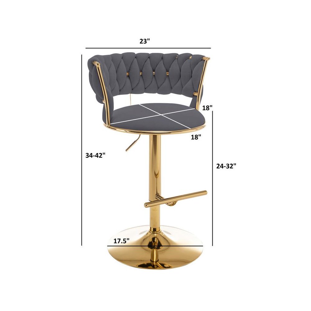 Dark gray adjustable barstool with a gold color base (SET OF 2)