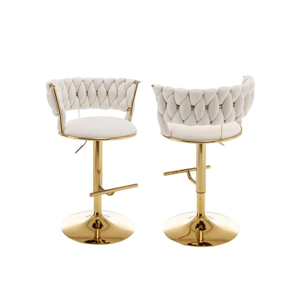 Cream adjustable barstool with gold color base (SET OF 2)