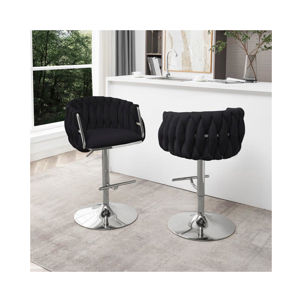 Velvet Upholstered barstool in Black with Silver color base (SET OF 2)