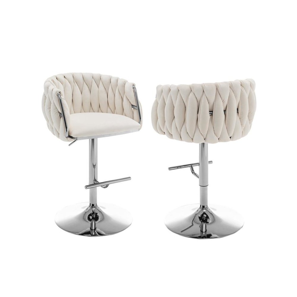 Velvet Upholstered barstool in Cream with Silver color base (SET OF 2)