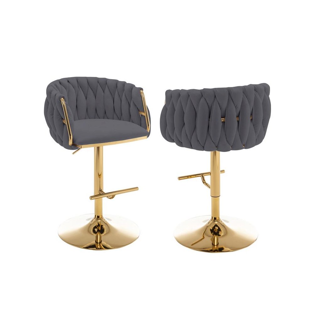 Velvet barstool in Dark grey fabric with a gold color base (SET OF 2)