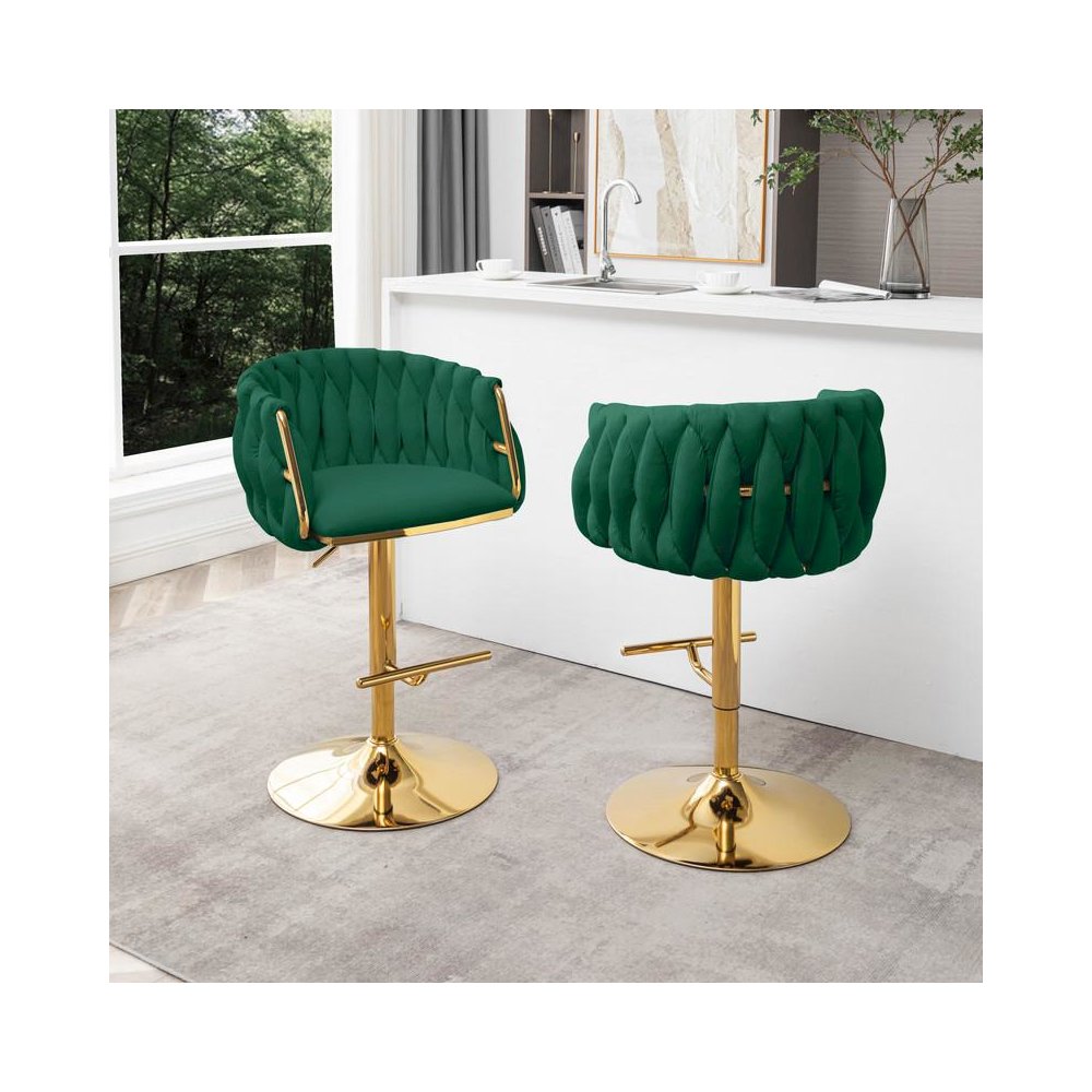 Vlevet Upholstered barstool in Emerald Green with a gold color base (SET OF 2)