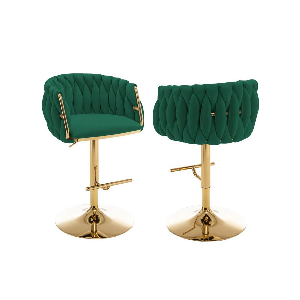Vlevet Upholstered barstool in Emerald Green with a gold color base (SET OF 2)