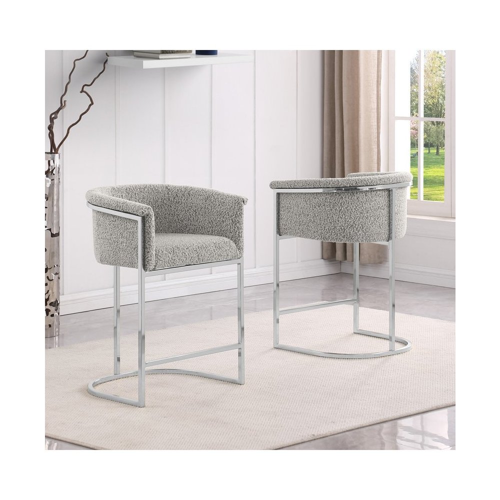 Best Quality teddy Boucle in rich gray counter height chair – Set of 2