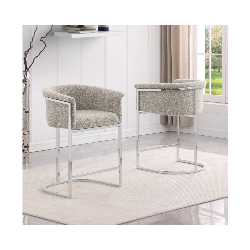 Best Quality teddy Boucle in gray barstool – Set of 2