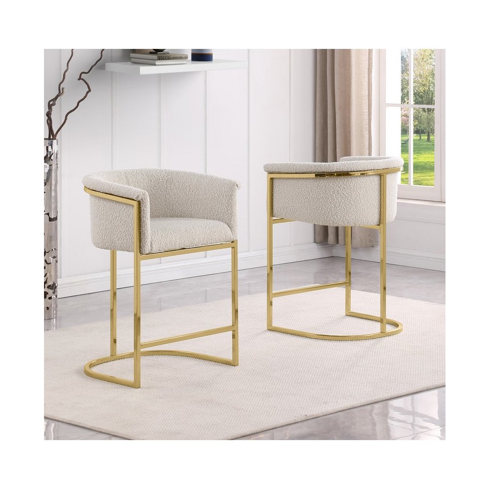 Best Quality teddy Boucle in cream counter height chair – Set of 2