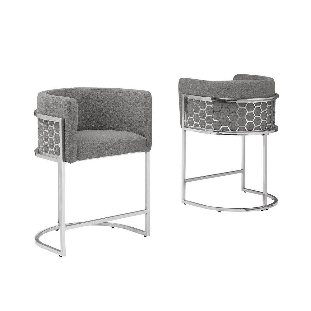 Honeycomb back barrel chair in Dark gray with silver base