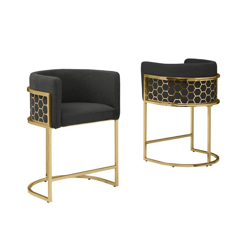 Honeycomb back barrel chair in Black with gold base